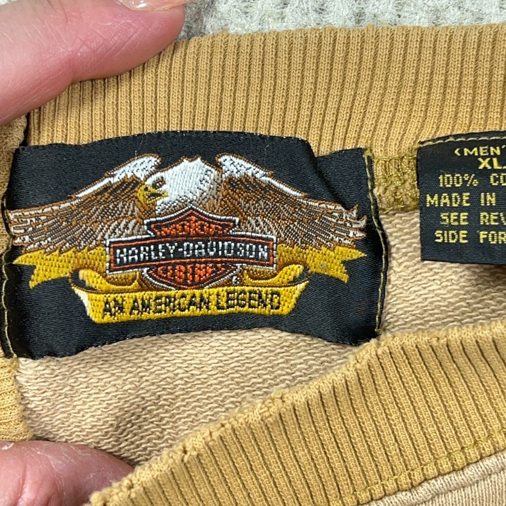 Vintage Harley Davidson Sweatshirt Men XL Brown Crewneck Spellout 90s Y2K - Picture 3 of 13